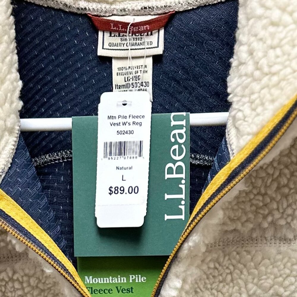 L.L. Bean Cream Sherpa Fleece Vest with Navy Trim and Yellow Accents - Picture 5 of 10
